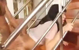 Ts in uniform bonked on stairs