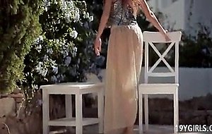 Real orgasm for an innocent teenie in a public garden