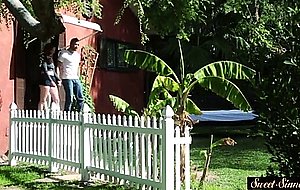 Cocksucking stepsister pounded outdoors