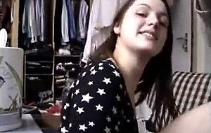 Brunette girl friend sucking the huge cock of her