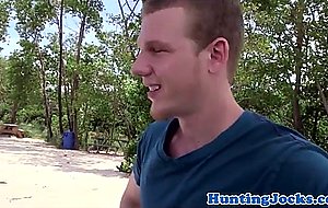 Real jock assfucked outdoors after bj