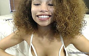 Cute Curly Afro Teen Sloppy Dildo Blowjob and Ride