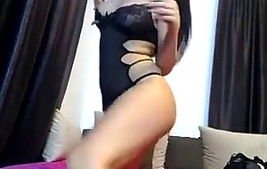 Adorable babe in smoking honey lingerie is masturbat