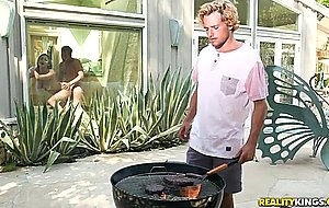 While his buddy barbecues hes fucking his busty nude girlfriend behind his back! - nude girls