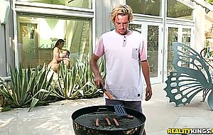 While his buddy barbecues hes fucking his busty nude girlfriend behind his back! - nude girls