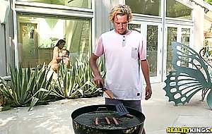 While his buddy barbecues hes fucking his busty nude girlfriend behind his back! - nude girls