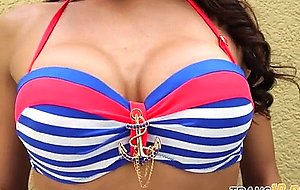 Busty latina trap tugs intense cock and cums