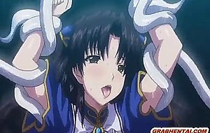 Anime coed with bigboobs caught by tentacles and fucked