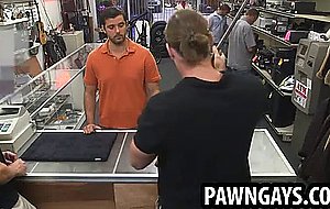 Amateur stud gets nude for some pics at the pawn shop