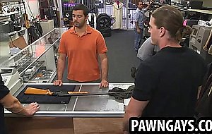 Amateur stud gets nude for some pics at the pawn shop