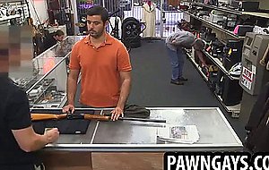 Amateur stud gets nude for some pics at the pawn shop