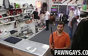 Amateur stud gets nude for some pics at the pawn shop