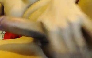 Busty tranny jerks off her big intense cock!