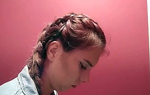Pretty college girl pooping in the public toilet