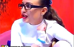 Sexy babe with big tits toying her ass