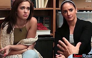 Naughty teen thief and her mommy fucked 