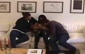 Sexy brunette and 2 fuckers