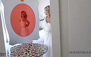 Blonde bridesmaid cheating in wedding dress