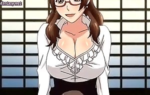 Busty anime milf doing bj