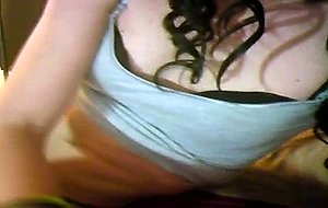 Solo brunette wanks off her dick on webcam