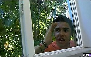 Peeping on blonde milf with huge tits