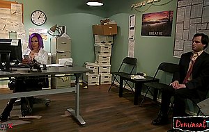 Gorgeous ts chick bends her sub over desk