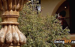 Delicious swinger babe gets horny by touching their big and juicy boobs