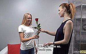 Casting of 20 yrs old young blonde goes slippery
