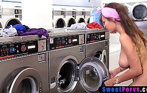 Epic titted latina teen fucks in laundry in front of BFFs