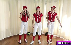 Baseball babes Dixie Lynn Lola Leda and Athena May sharing one big cock