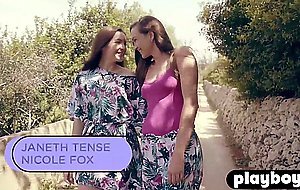 Pretty small tits European lesbians took of lingerie