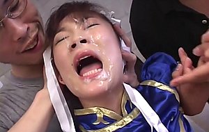 Chun-li cosplay japanese babe groped in huge bukkake gangbang