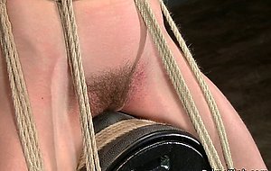 Hairy pussy tied slut gets whipped