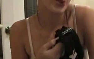 Licking the cum of her panties