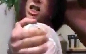 Busty slut swallows a mouthful anal