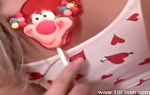 Horny brunette teen likes licking stiff cocks as much as ...