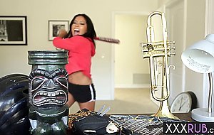 Petite Asian MILF massage by a naughty babe before fingering