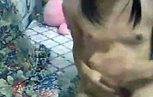Asian teenie TS jerks on webcam