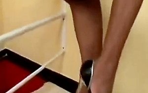 Busty brunette TS posing and stroking her cock