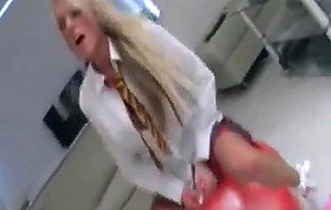 Busty college chick banging with uniform still on