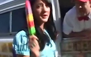 Brunette slut gets a dick popsicle