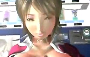 Hot anime babe sucking cock while titfucked