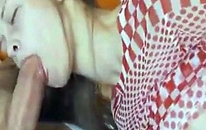 Petite girl sucking huge cock