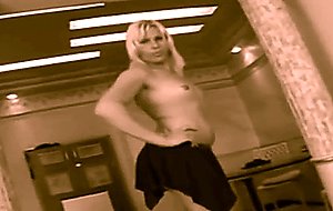 Guys bang blonde tranny with small boobs