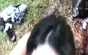 Horny brunette finger fucked outdoors