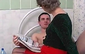 Mom with hairy pubis, small tits & guy