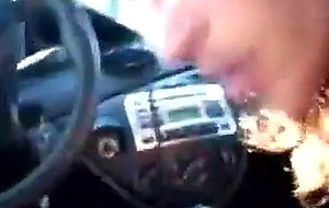 Brunette slut sucks cock in a car 
