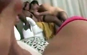 Two busty trannies teasing a guy