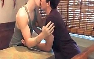 Handsome college guys lick each other