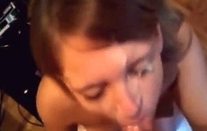 Brunette skinny teen sucking cock and takes big facial